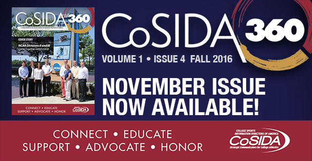 Fall 2016 CoSIDA360 Magazine Available Digitally, Coming to Your Mailbox